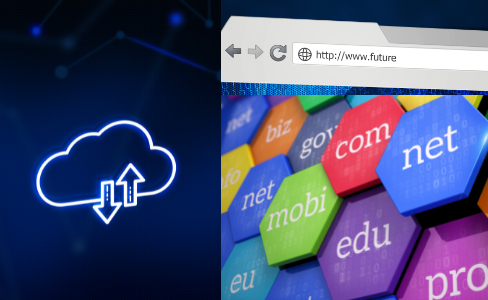 An image showing cloud computing, various domain name types and website address